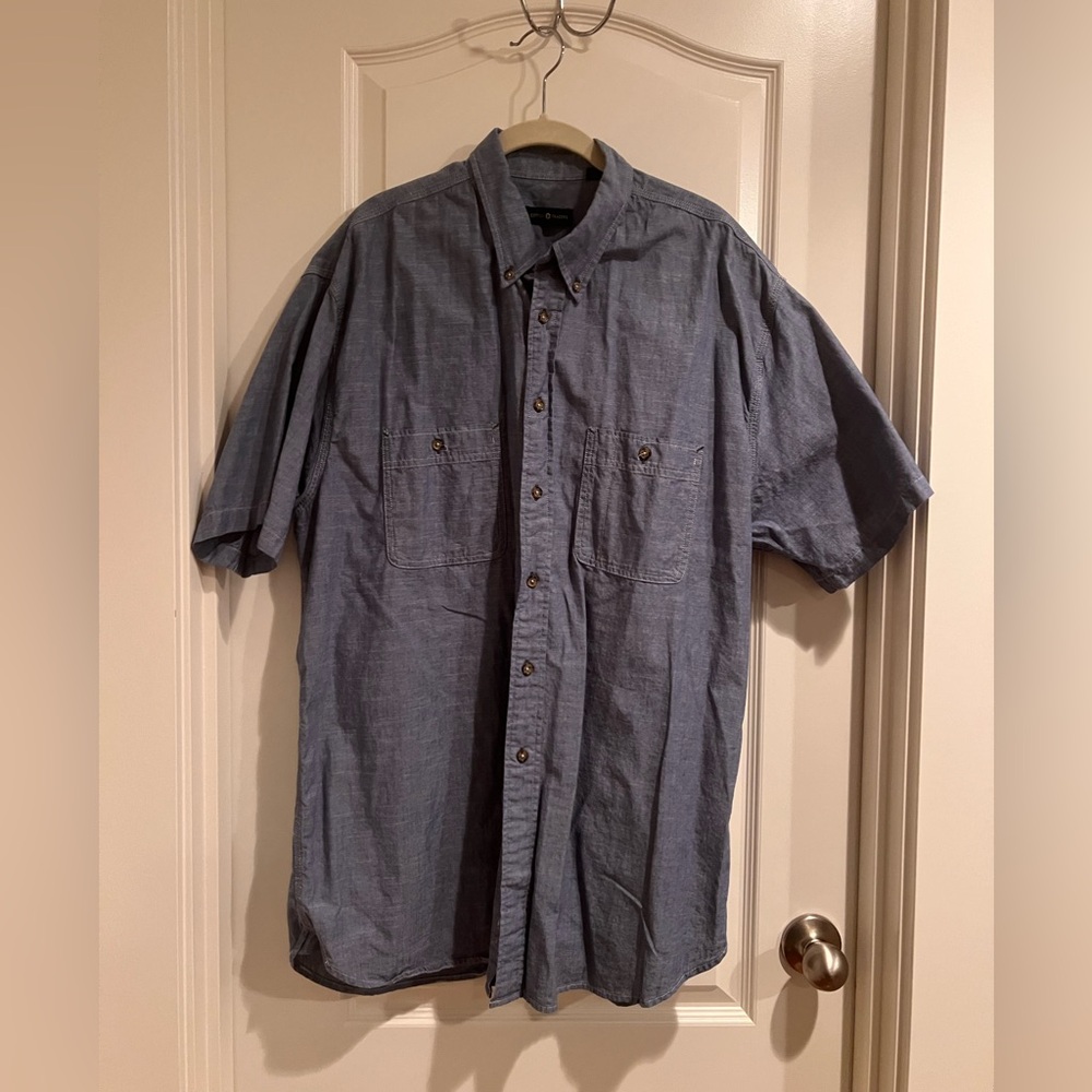 Cotton Traders Shirt Mens Large Short Sleeve Button Down-shirt- cotton blue